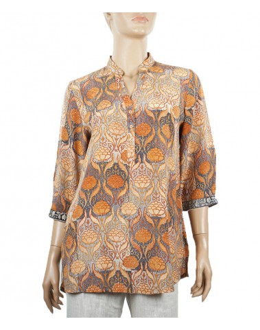 Short Silk Shirt - Mustard Color Flowers