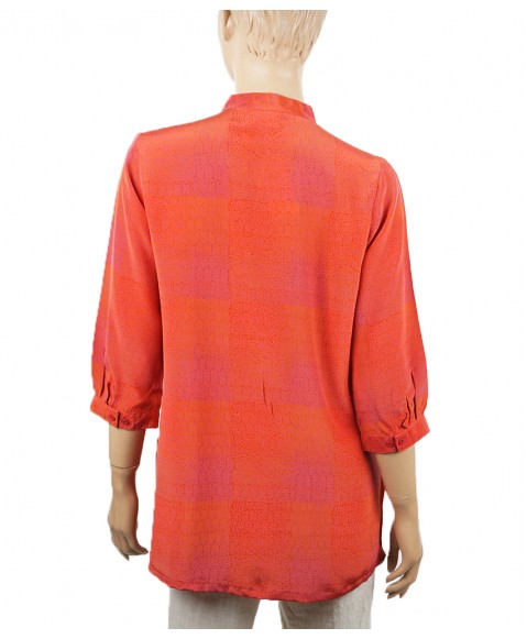 Short Silk Shirt - Bright Orange Patchwork