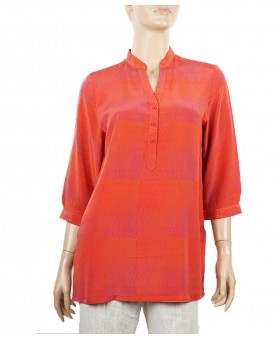 Short Silk Shirt - Bright Orange Patchwork
