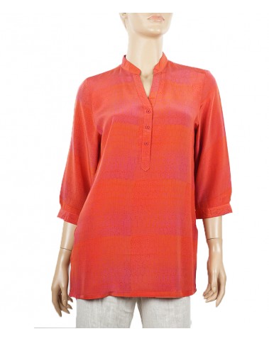 Short Silk Shirt - Bright Orange Patchwork