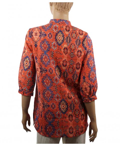 Casual Kurti - Red And Blue Ikat