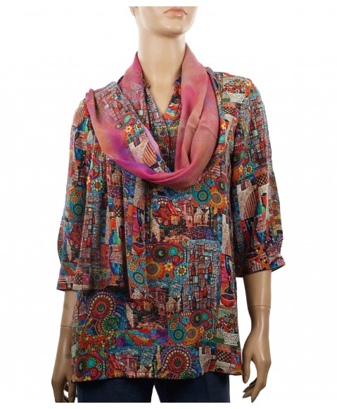 Short Silk Shirt - Multicolor Abstract