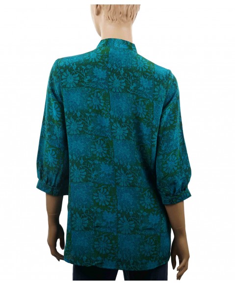 Short Silk Shirt - Green and Blue Patchwork
