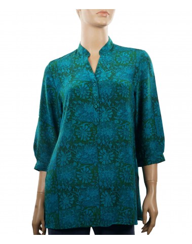 Short Silk Shirt - Green and Blue Patchwork