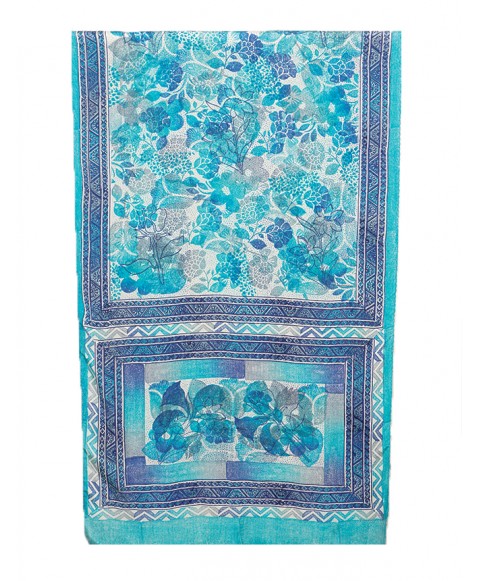 Crepe Silk Scarf - Blue Floral
