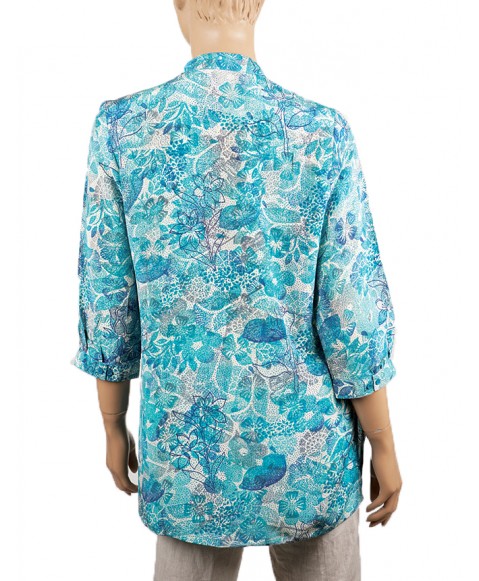 Short Silk Shirt - Blue Floral