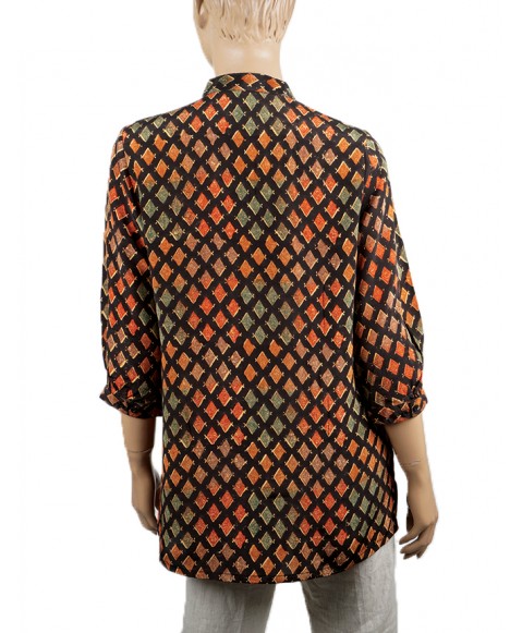 Short Silk Shirt - Orange and Green Diamond Short Silk Shirt - Orange and Green Diamond