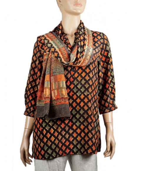 Short Silk Shirt - Orange and Green Diamond Short Silk Shirt - Orange and Green Diamond