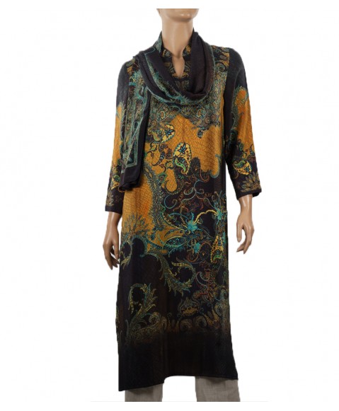 Tunic - Black And Mustard Paisley