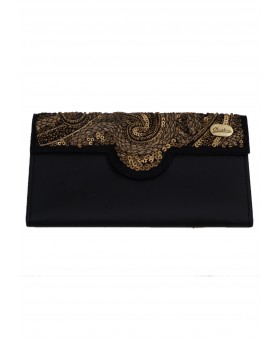 Ashika Wallet - Black and Gold Embroidered 