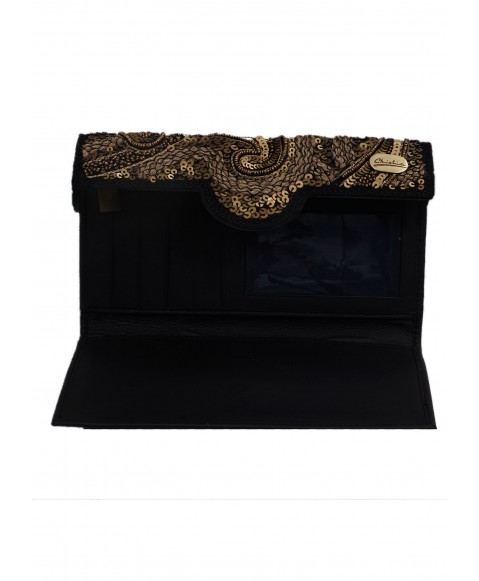 Ashika Wallet - Black and Gold Embroidered 