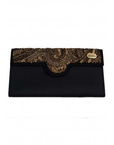 Ashika Wallet - Black and Gold Embroidered 