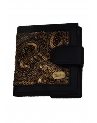 Folding Wallet - Black and Gold Embroidered