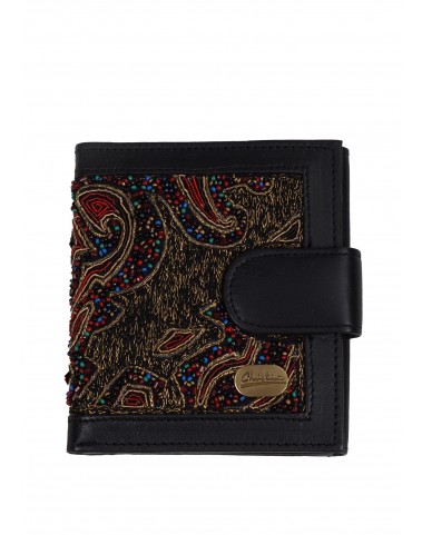 Folding Wallet - Black and Multicolor Embroidered