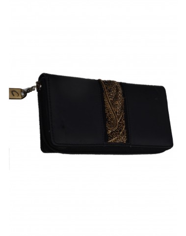 Zip Wallet - Black and Gold Embroidered