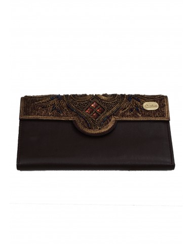 Ashika Wallet - Brown and Gold Embroidered