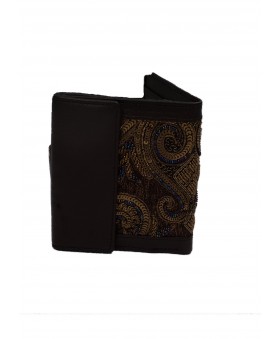 Folding Wallet - Brown and Gold Embroidered