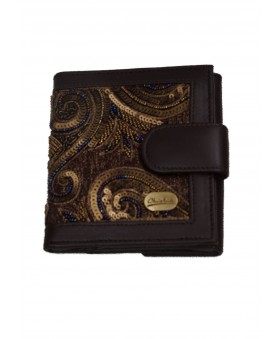Folding Wallet - Brown and Gold Embroidered