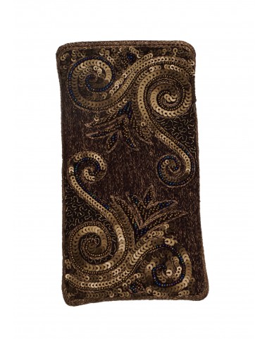 Mobile Case - Brown and Gold Embroidery