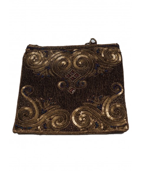 Square Theli - Brown and Gold Embroidered