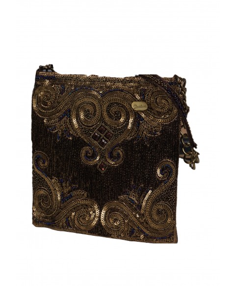 Square Theli - Brown and Gold Embroidered