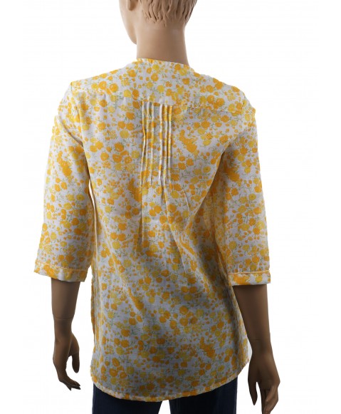 Embroidered Casual Kurti - Yellow Floral Print