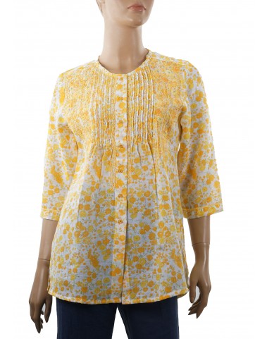 Embroidered Casual Kurti - Yellow Floral Print