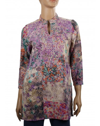 Embroidered Casual Kurti - Purple Embroidered