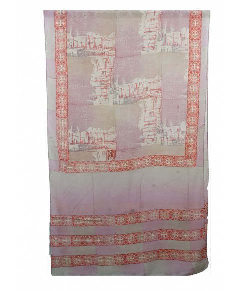 Crepe Silk Scarf - Beige and Onion Pink Block