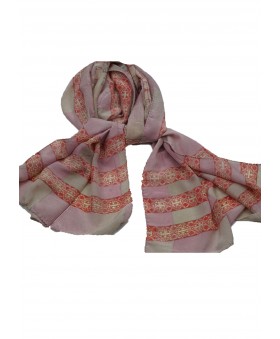 Crepe Silk Scarf - Beige and Onion Pink Block