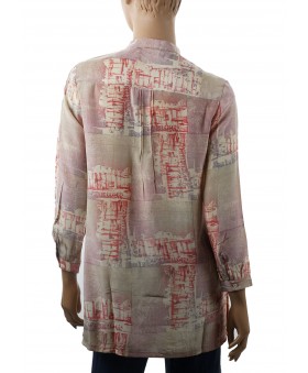 Long Silk Shirt - Beige and Onion Pink Block