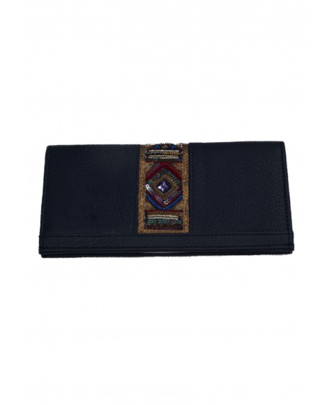 Border Wallet - Navy Embroidered