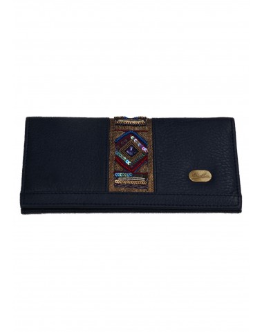 Border Wallet - Navy Embroidered