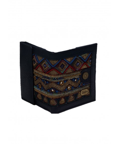 Folding Wallet - Navy Embroidered 