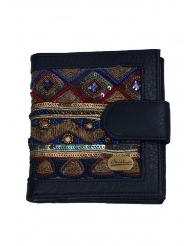 Folding Wallet - Navy Embroidered 