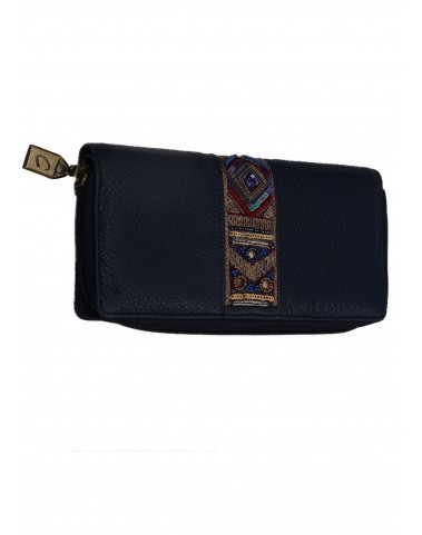 Zip Wallet - Navy Embroidered