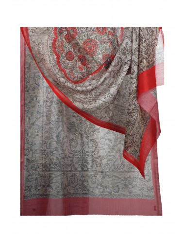 Printed Stole - Red and Beige