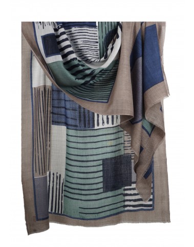 Printed Stole - Navy and Green Lines