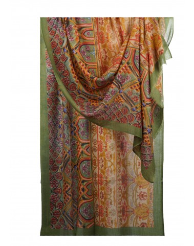 Printed Stole - Green and Mustard Floral