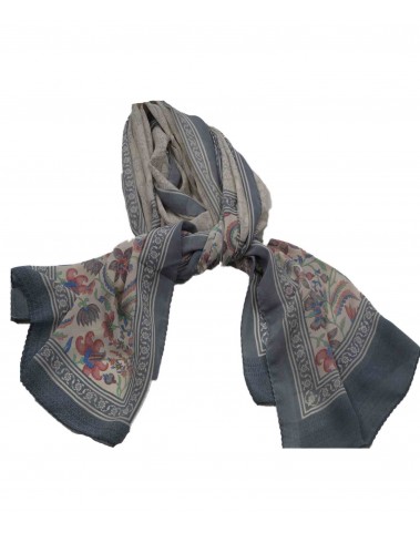 Crepe Silk Scarf - Grey and Pink Floral