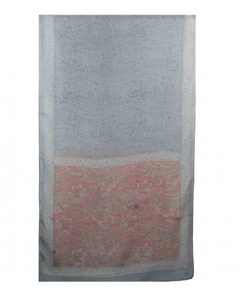 Crepe Silk Scarf - Pink and Grey Paisley