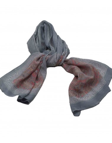 Crepe Silk Scarf - Pink and Grey Paisley