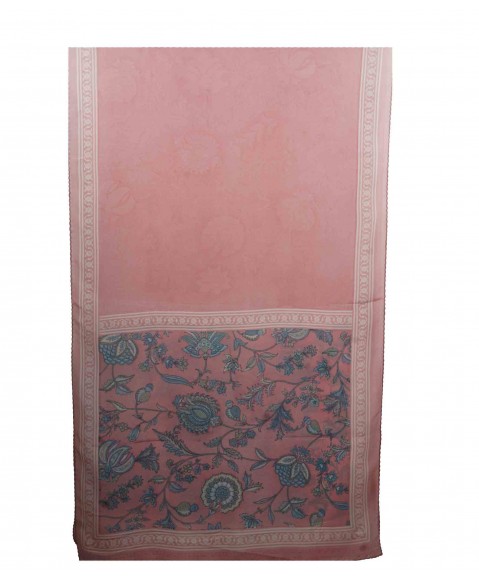 Crepe Silk Scarf - Pink and Light Blue Floral