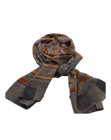 Crepe Silk Scarf - Grey and Beige Block