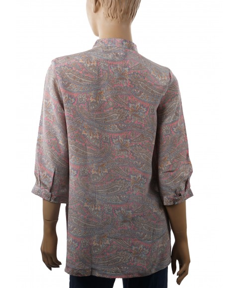 Short Silk Shirt - Pink and Grey Paisley