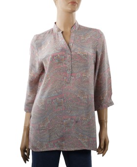 Short Silk Shirt - Pink and Grey Paisley