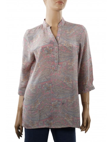 Short Silk Shirt - Pink and Grey Paisley