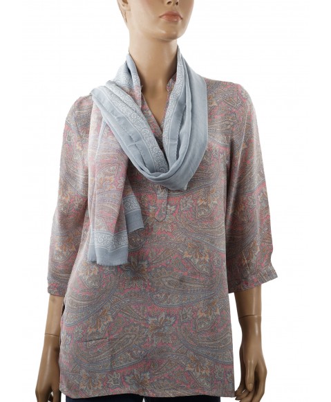 Short Silk Shirt - Pink and Grey Paisley