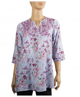 Casual Kurti - Floral Lavender Embroidery