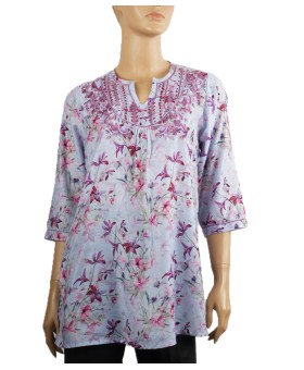 Casual Kurti - Floral Lavender Embroidery